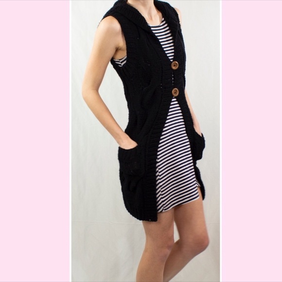 Free People Black Hooded Cardigan - Picture 1 of 5